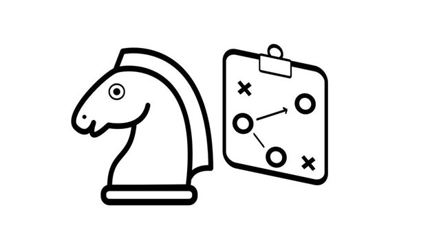 Animated Line Art of Chess Knight and Tactical Coaching Board Representing Business Strategy and Master Planning Concept 