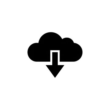 Cloud storage download black flat icon on checkered background.