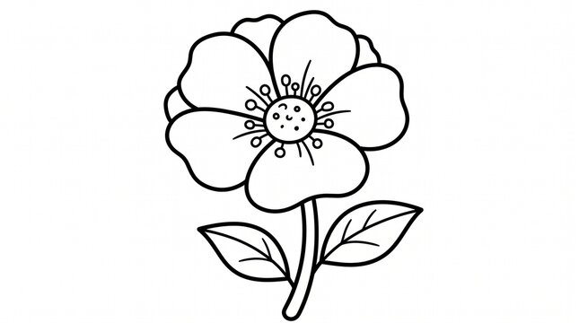 Vintage floral illustration of a blossoming flower with delicate petals and a simple stem on a plain background