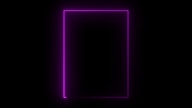 Pink color futuristic glowing rectangle border loop animation video with abstract neon banner frame, photo frame with glowing light line trail on black background.4k