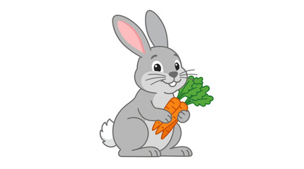 Fototapeta premium Cute cartoon rabbit holding fresh carrots