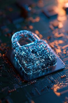 Digital Lock Symbol Over Circuit Board Representing Cybersecurity and Data Protection