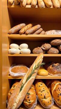 Fresh Artisan Bread Variety on Bakery Shelves