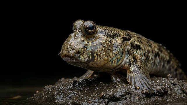 mudskipper close up isolated on black background video