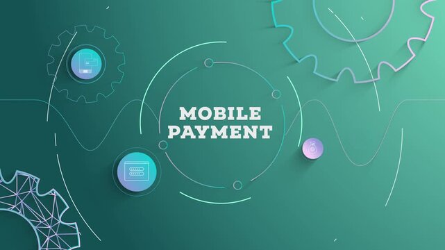 Infographic Mobile Payment Typography with Business Icons, Tech Elements Abstract Background