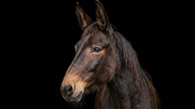 mule close up isolated on black background video