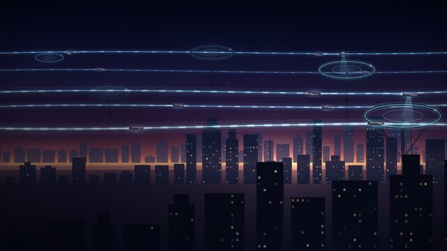 eVTOL Air Taxi Corridor Dusk Skyline Seamless Loop