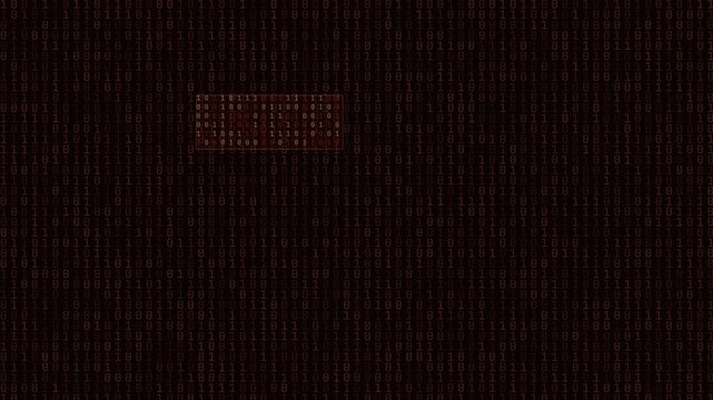 Abstract binary code background representing a security breach with red highlighted data blocks.