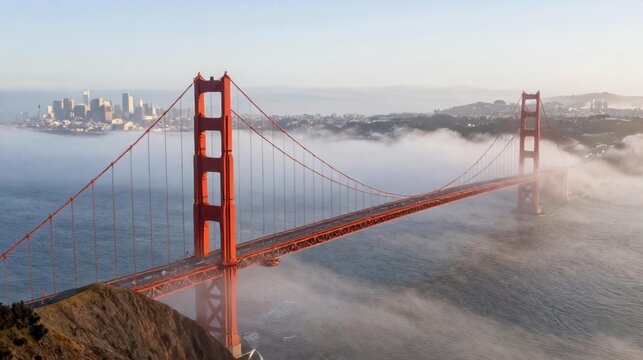 Aerial Golden Gate Bridge Morning Fog San Francisco
