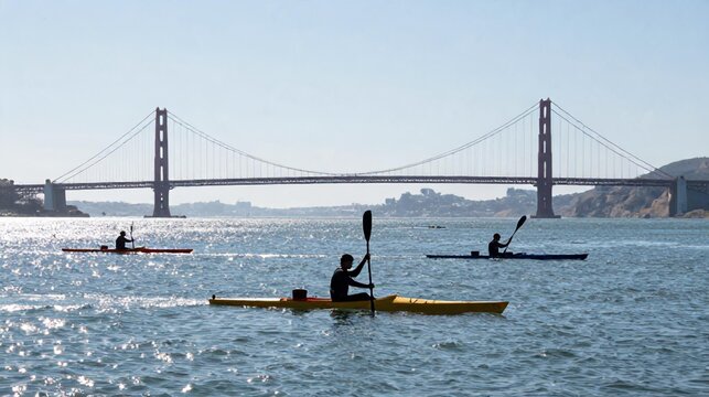 Kayaks On Bay Golden Gate Bridge View