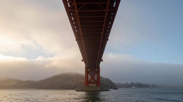 Low Angle Golden Gate Bridge Base Morning Fog