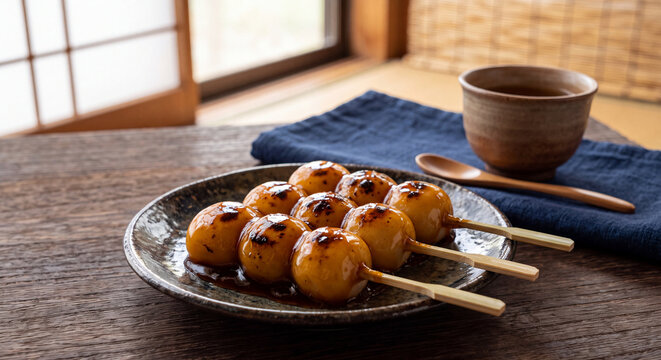 みたらし団子 団子 和菓子 和スイーツ 餅 串団子 たれ 焼き団子 おやつ カフェ 日本食 背景用素材