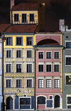 Colorful Historic Buildings at Night