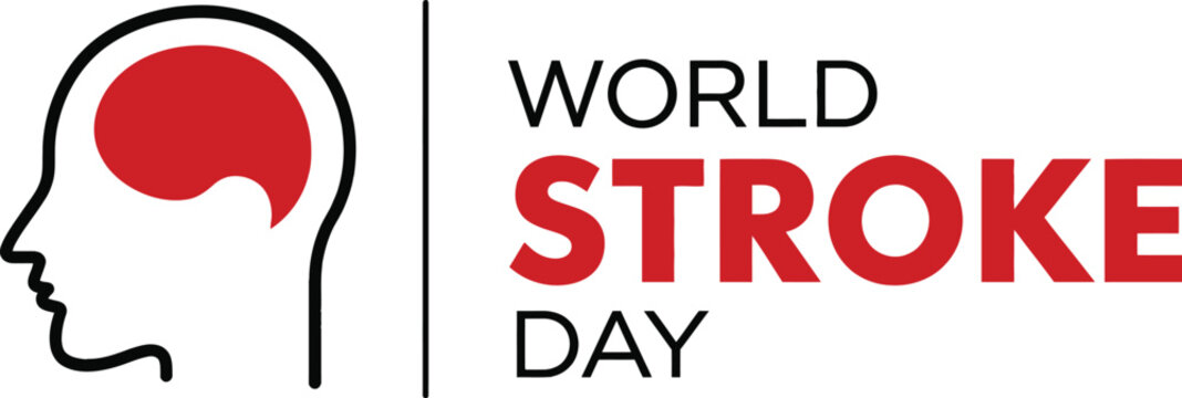 World Stroke Day Vector Illustration Logo with Human Head Profile and Brain Icon; Professional Banner for Medical Awareness, Healthcare Education, Neurology, and Patient Support Groups.