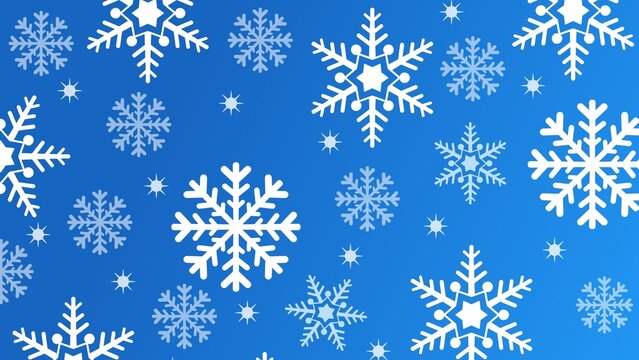Blue winter seamless pattern featuring white and light blue snowflakes on a vibrant blue background. Festive holiday backdrop ideal for seasonal designs, wrapping paper, and decor