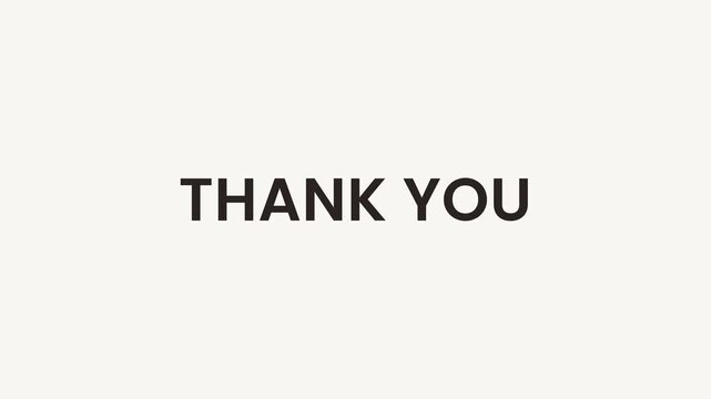 Minimalist thank you text reveal with subtle digital glitch effect on a light background.