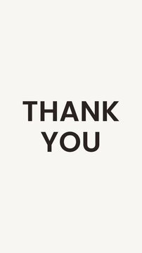 Minimalist thank you text reveal with a subtle digital glitch effect on a clean white background.