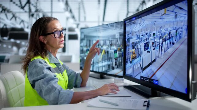 Factory Manager Analyzing Real-time SCADA Data On Computer