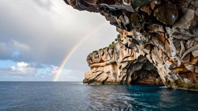 Post Rain Sea Cave Rainbow Mallorca Spain