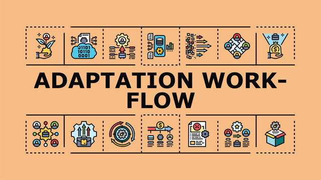 Adaptation workflow banner infographic. Response coordination, modify adjust, management implementation icon vector illustration