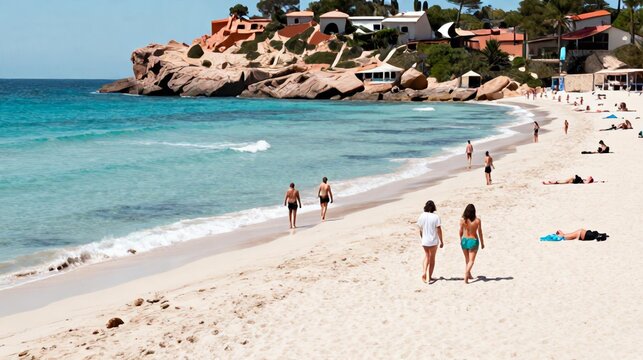 White Sand Beach Tourists Mallorca Spain
