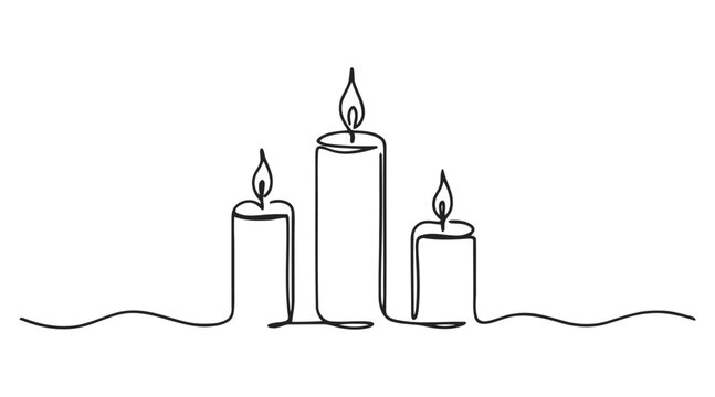 Three burning candles continuous line drawing with line art lit candles burning candle home decor black white