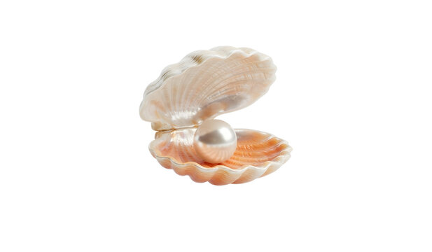 Elegant round pearl tucked inside a shimmering open scallop shell as a sea treasure