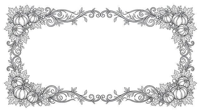 A beautiful rectangular frame featuring intricate floral scrollwork and elegant vintage filigree patterns isolated on a clean white background for design