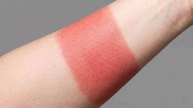Localized rectangular red rash and inflammation on human arm skin, suggesting contact dermatitis or allergic reaction.