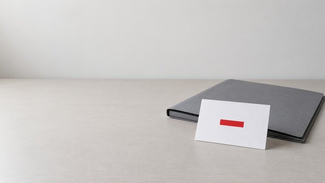 Red minus symbol card beside document folder representing negative result with neutral background and soft lighting