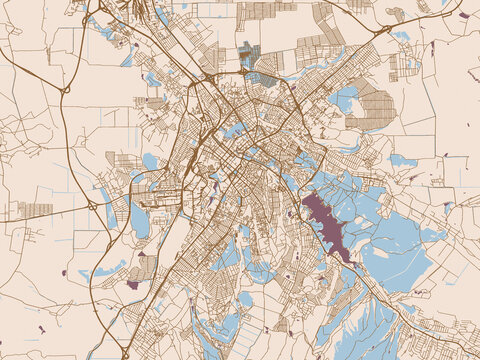 Simferopol, Ukraine street map in soft neutral colors