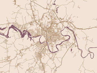 Kon Tum, Vietnam neutral brown and blue street map © W&S Stock