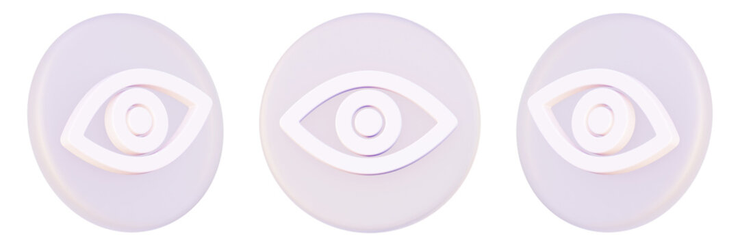 3D Eye Icon Set Render with Transparent Background PNG for View Visibility and App UI Design