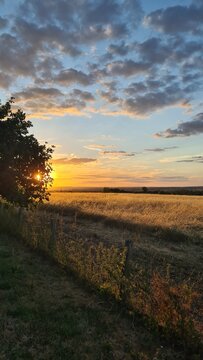 Le soleil se couchant sur la campagne fran&ccedil;aise quelque part dans la Basse-Auvergne (France)