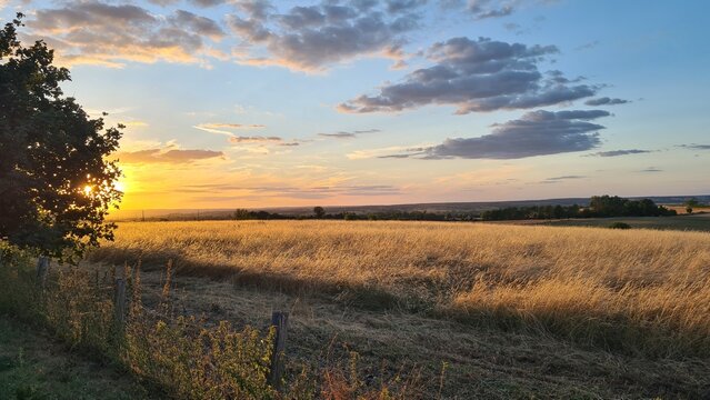 Beau coucher de soleil sur la campagne fran&ccedil;aise quelque part dans la Basse-Auvergne (France)