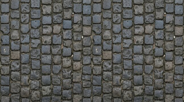 Weathered cobblestone street paving texture with gray stone pattern