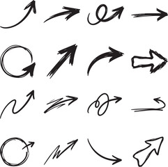 Fototapeta premium Hand-Drawn Doodle Arrow Vector Set: Sketchy Directional Pointers and Circular Elements