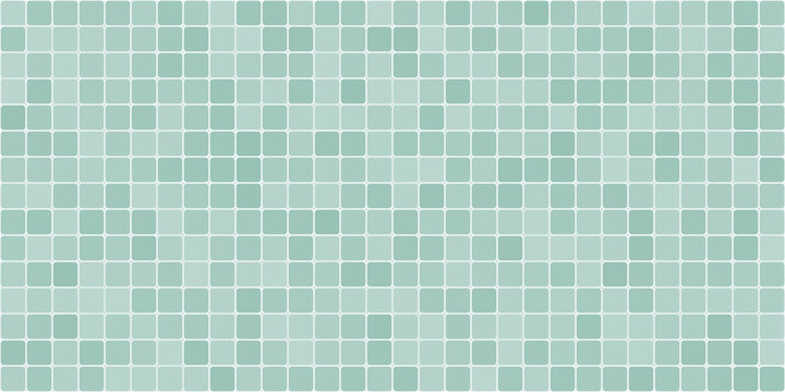 Green mosaic tile pattern for bathroom, kitchen, flooring and pool surfaces, featuring square ceramic tiles with realistic shadows and light in a modern 3D top view illustration.