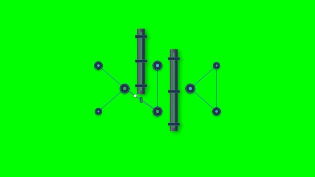Connected network infrastructure divided into secure zones with segmentation barriers and a controlled connection on a chroma key green background.