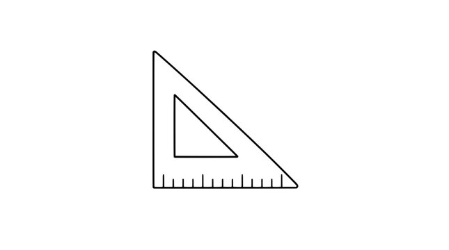 Hand-traced vector icon of a plastic geometry triangle ruler, set square with right angle and measurement markings, precise drafting tool for drawing, educational vector illustration