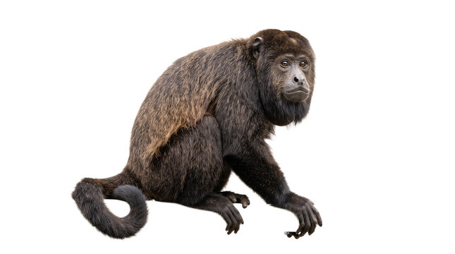 Brown Howler monkey sitting on transparent background