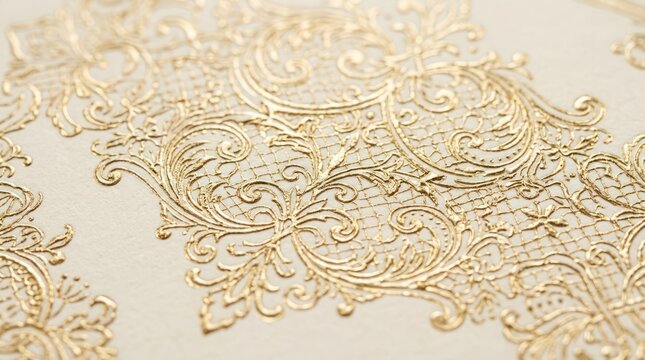 Ornate gold filigree pattern on elegant cream background for design