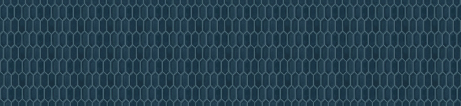 Dark blue ceramic elongated hexagon mosaic tile surface texture pattern panoramic banner