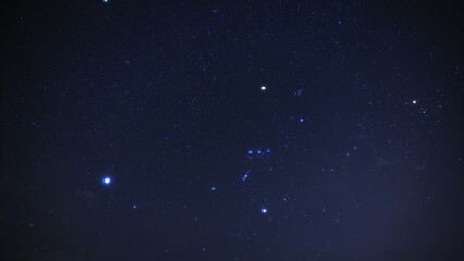Orion constellation and Milky Way stars on a dark countryside skies. © astrosystem