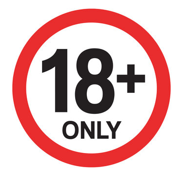 18 sign warning symbol, isolated age restriction icon for adults only, eighteen plus classification, restricted access, content warnings, and viewing regulations.