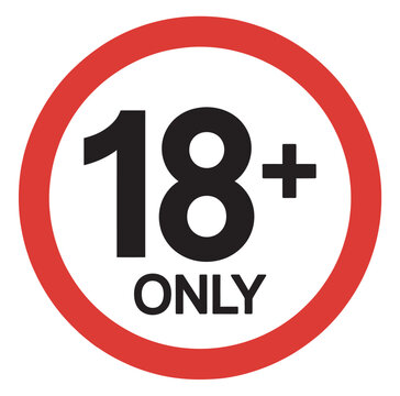 18 sign warning symbol, isolated age restriction icon for adults only, eighteen plus classification, restricted access, content warnings, and viewing regulations.