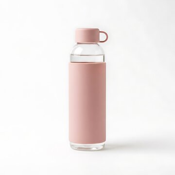 Pink water bottle with lid and handle isolated on white background
