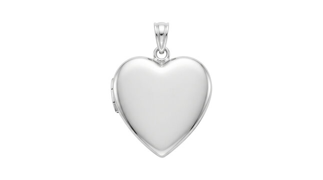 Silver heart locket pendant on transparent background