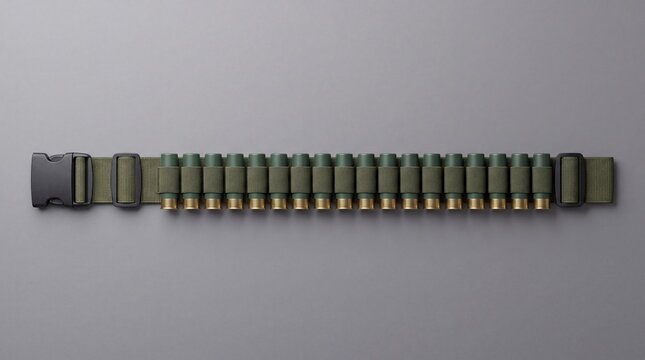 Green shotgun shell ammunition on tactical belt holder