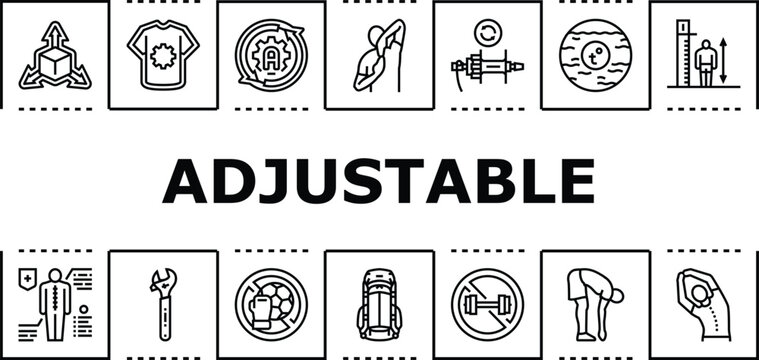Adjustable banner infographic. Configurable customizable, reversible adaptable, convertible retractable icon vector illustration
